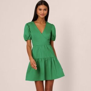 Adrianna by Adrianna Papell - PUFF SHORT SLEEVE DRESS WITH TIERED SKIRT IN GREEN